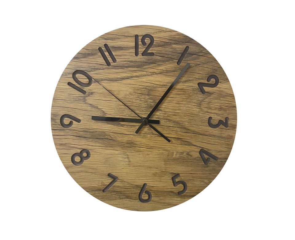 Zegar ze starego dębu, czarne cyfry, średnica 32 cm